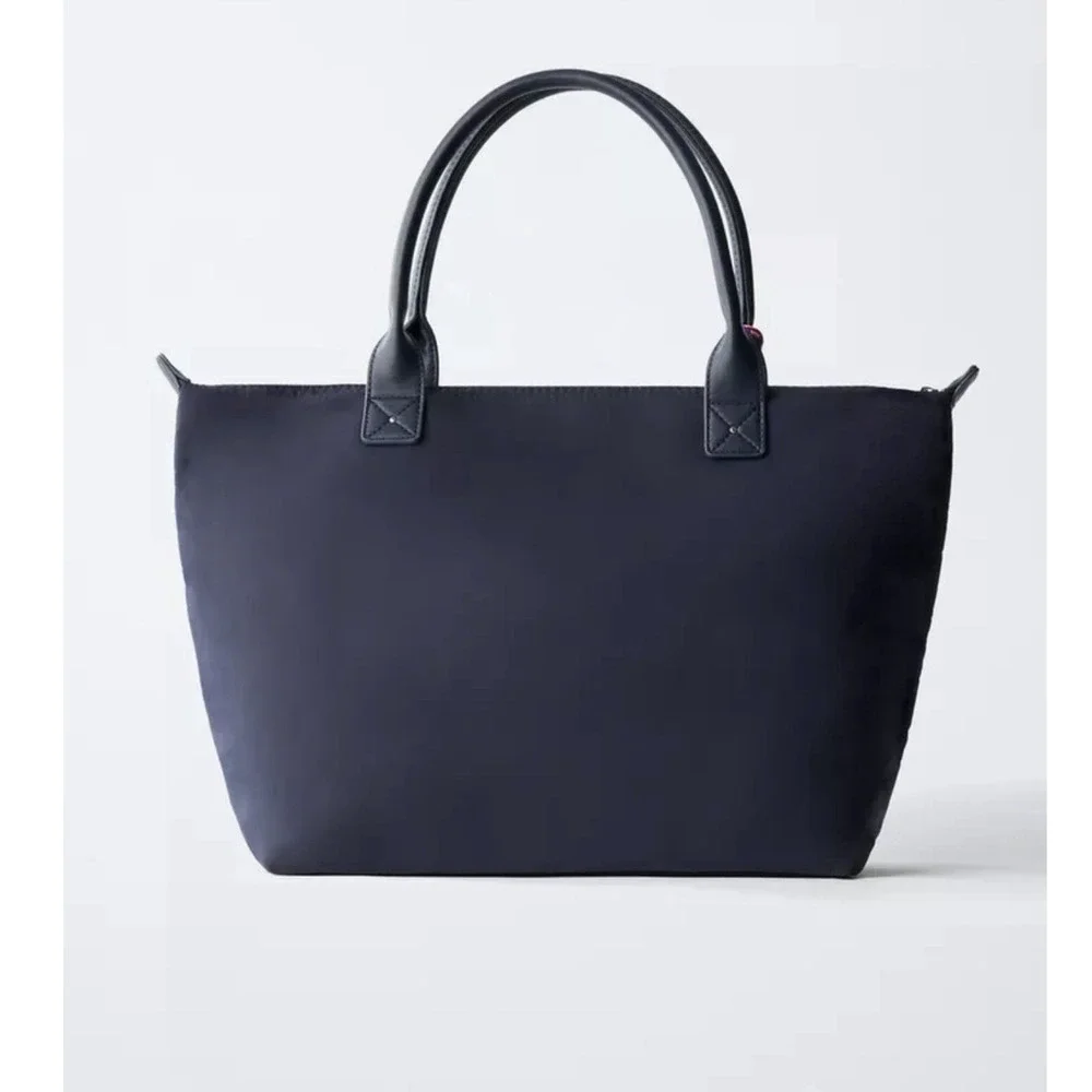 Zara Blue Nylon Tote Bag Purse‎ Capsule Bonjour Le Monde French Resort